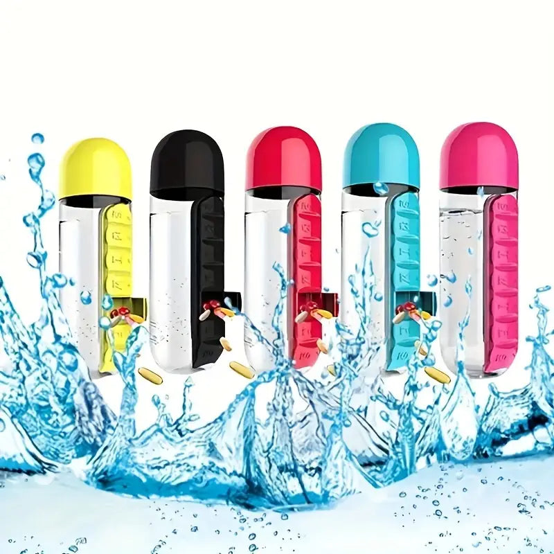 600ml Pill Organizer Water Bottle-Black