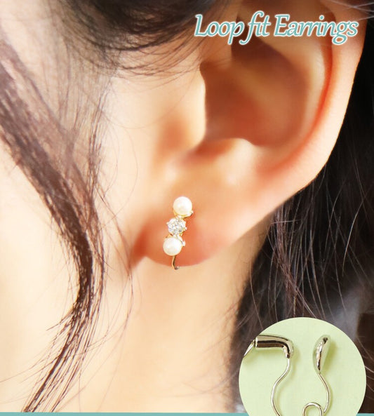 Pearl Studded Loop Fit Earrings- Gold (Made In Japan)