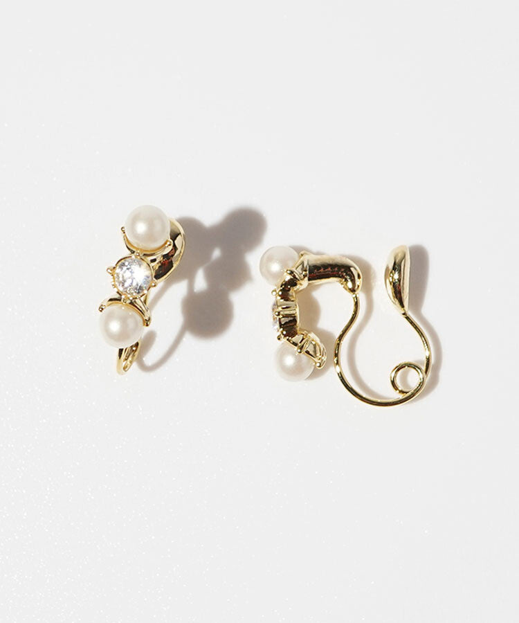 Pearl Studded Loop Fit Earrings- Gold (Made In Japan)