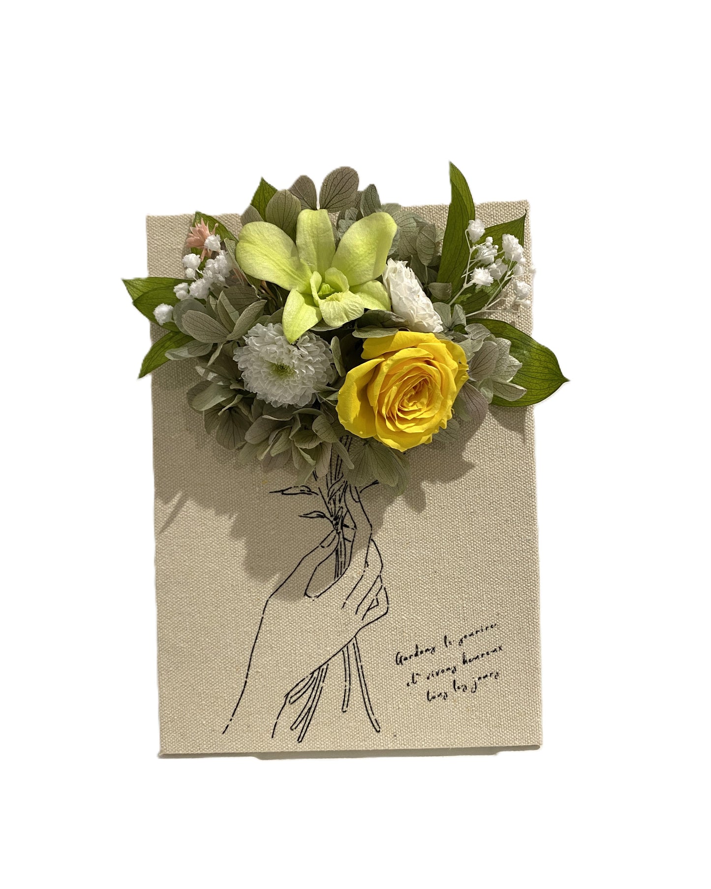 Holding Flower with Canvas Board-Green( with gift box)