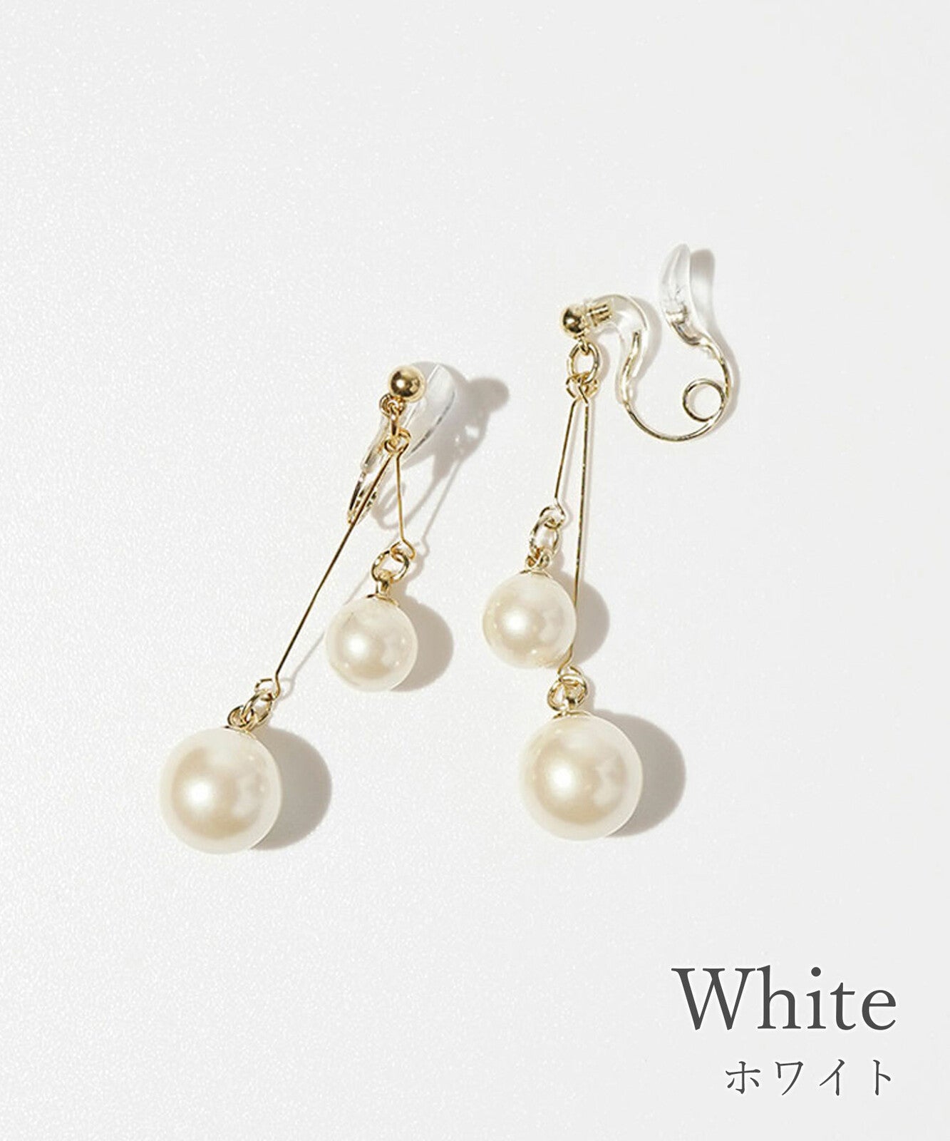 Cristal loop fit clip-on earrings-white pearl (Made in Japan)