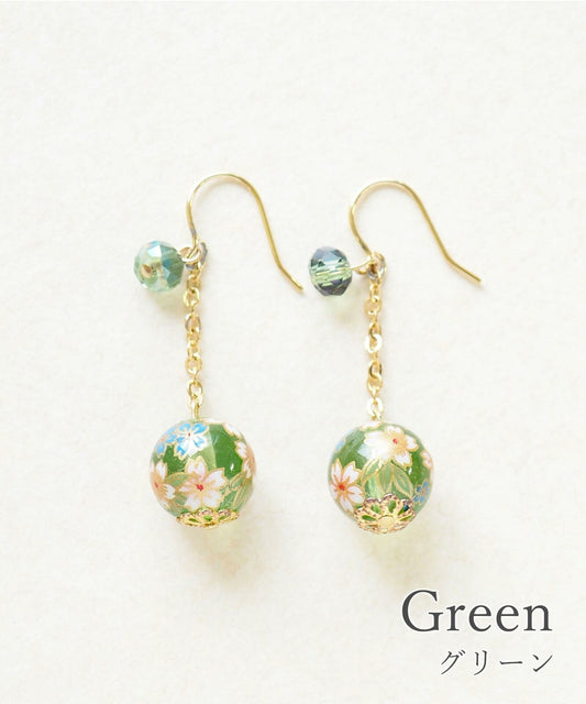 Pierced Earrings Cherry  Blossom Beads (Green)