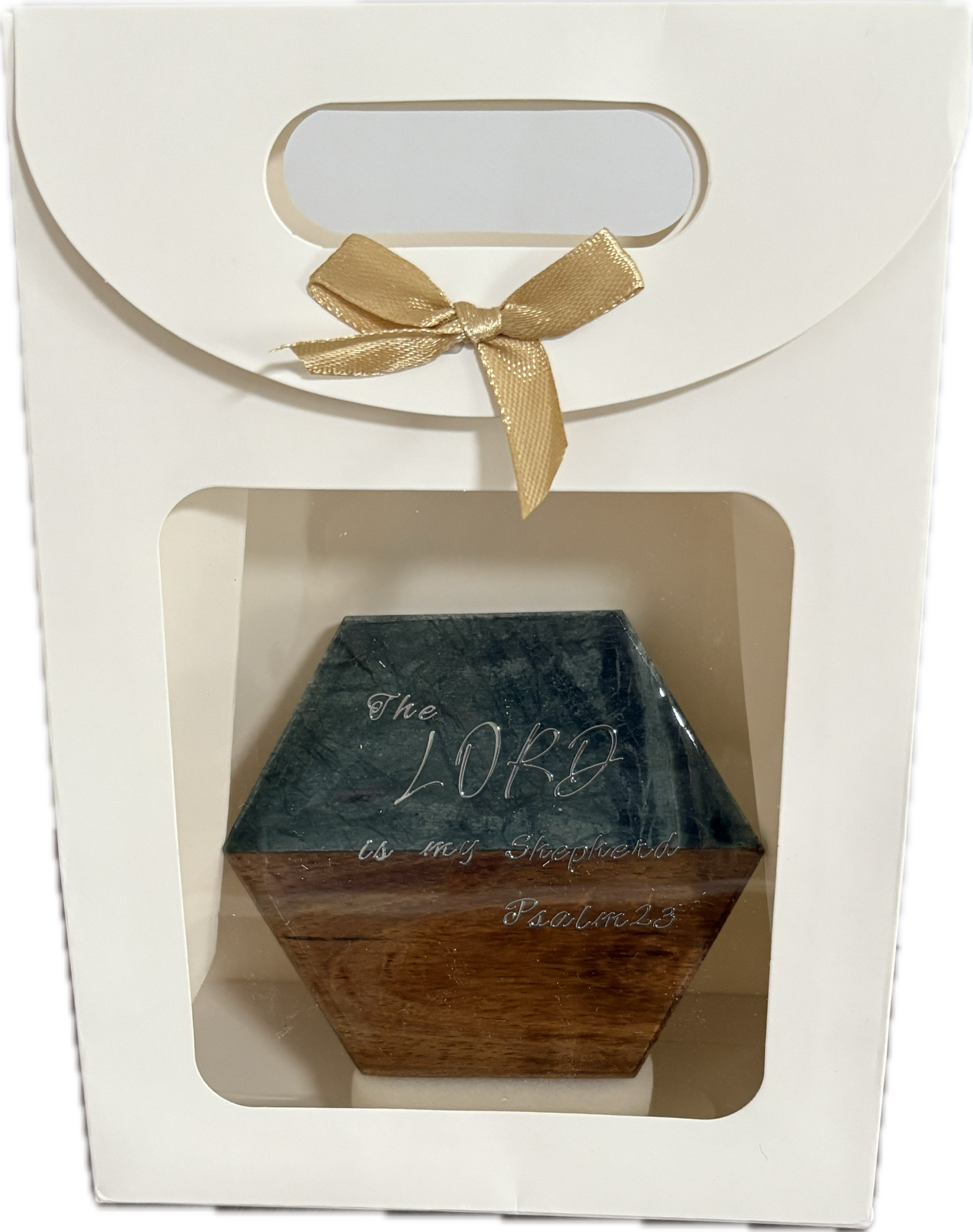 Custom Message Hexagon Coaster with gift bag