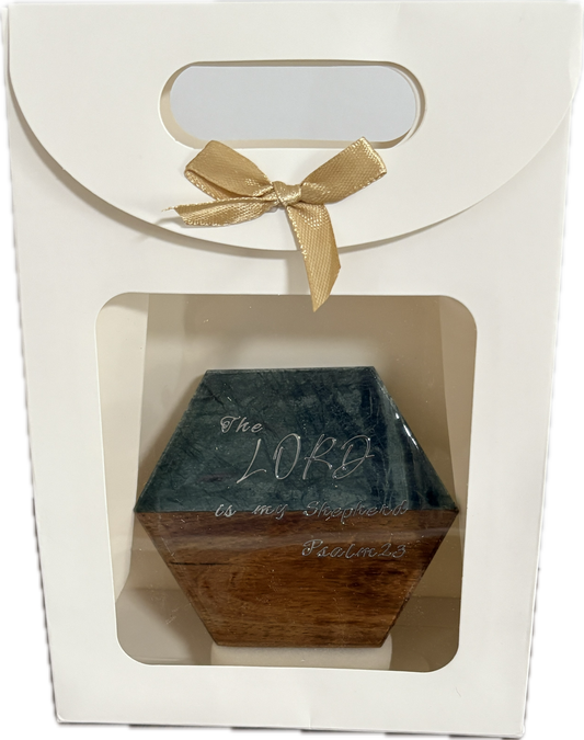 Custom Message Hexagon Coaster with gift bag