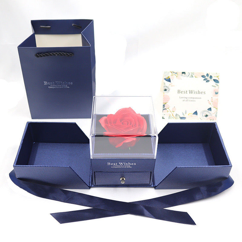 Preserved Loving Flower Box(Navy)-Red Rose (Size M)