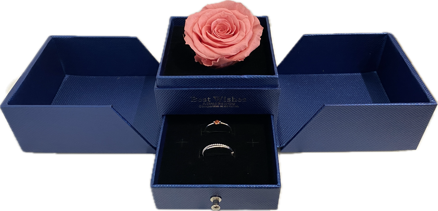 Preserved Loving Flower Box(Navy)- Candy Pink Rose(Size L)