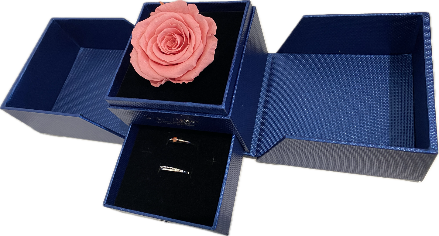 Preserved Loving Flower Box(Navy)- Candy Pink Rose(Size L)