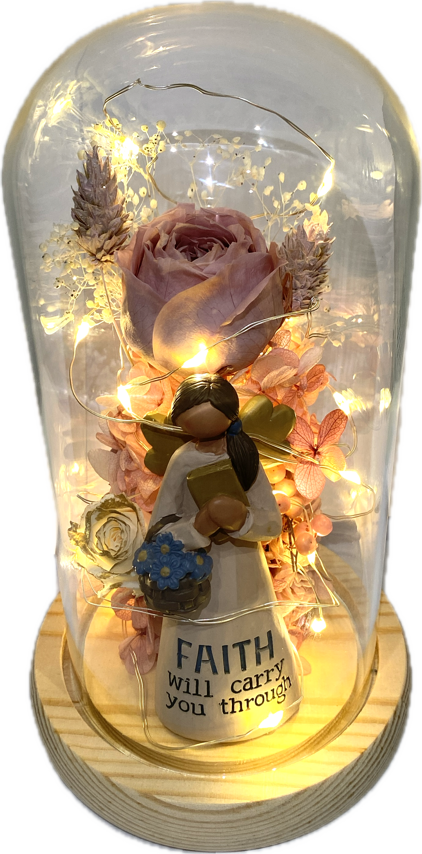 ”Faith will carry you through” Glass Bottle( with string lights)