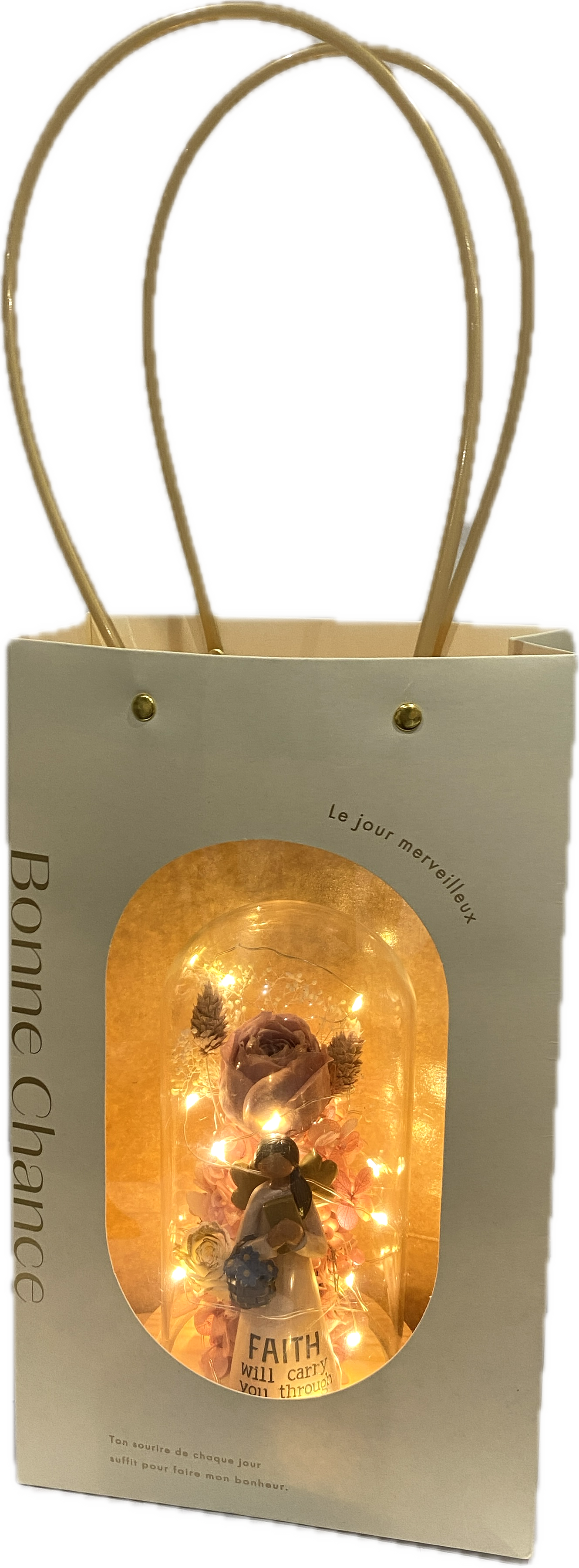 ”Faith Carries You” Floral Glass Bottle( with string lights)