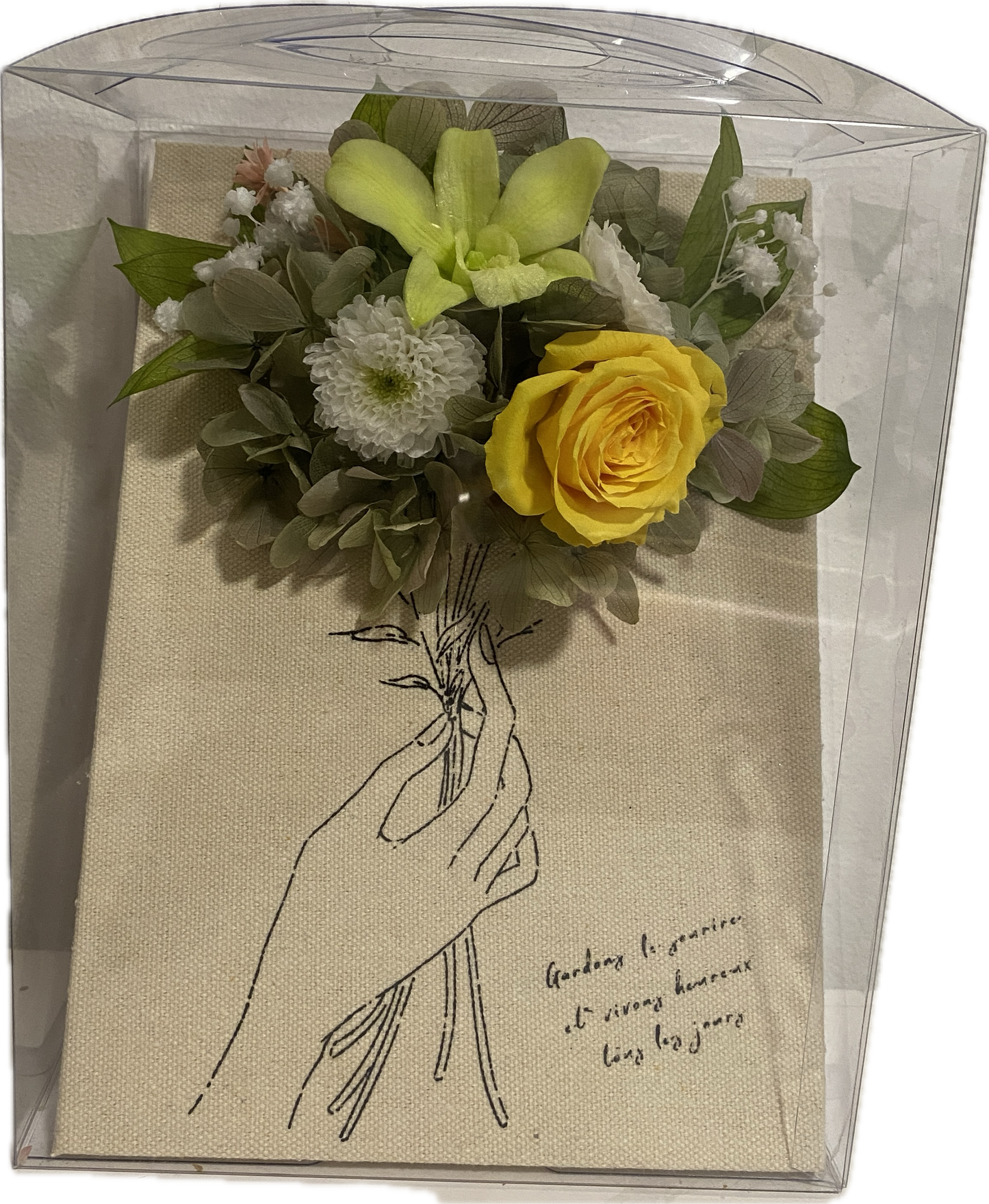 Holding Flower with Canvas Board-Green( with gift box)