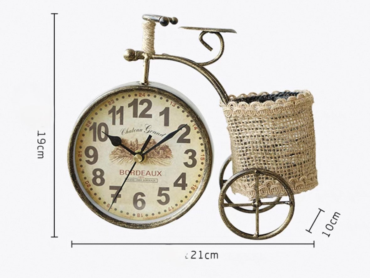 Bicycle clock with flower pot-Bronze