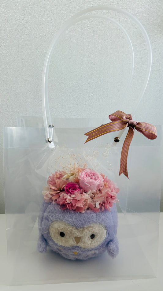 Cozy Owl Flower Pot II with Gift Bag-Purple
