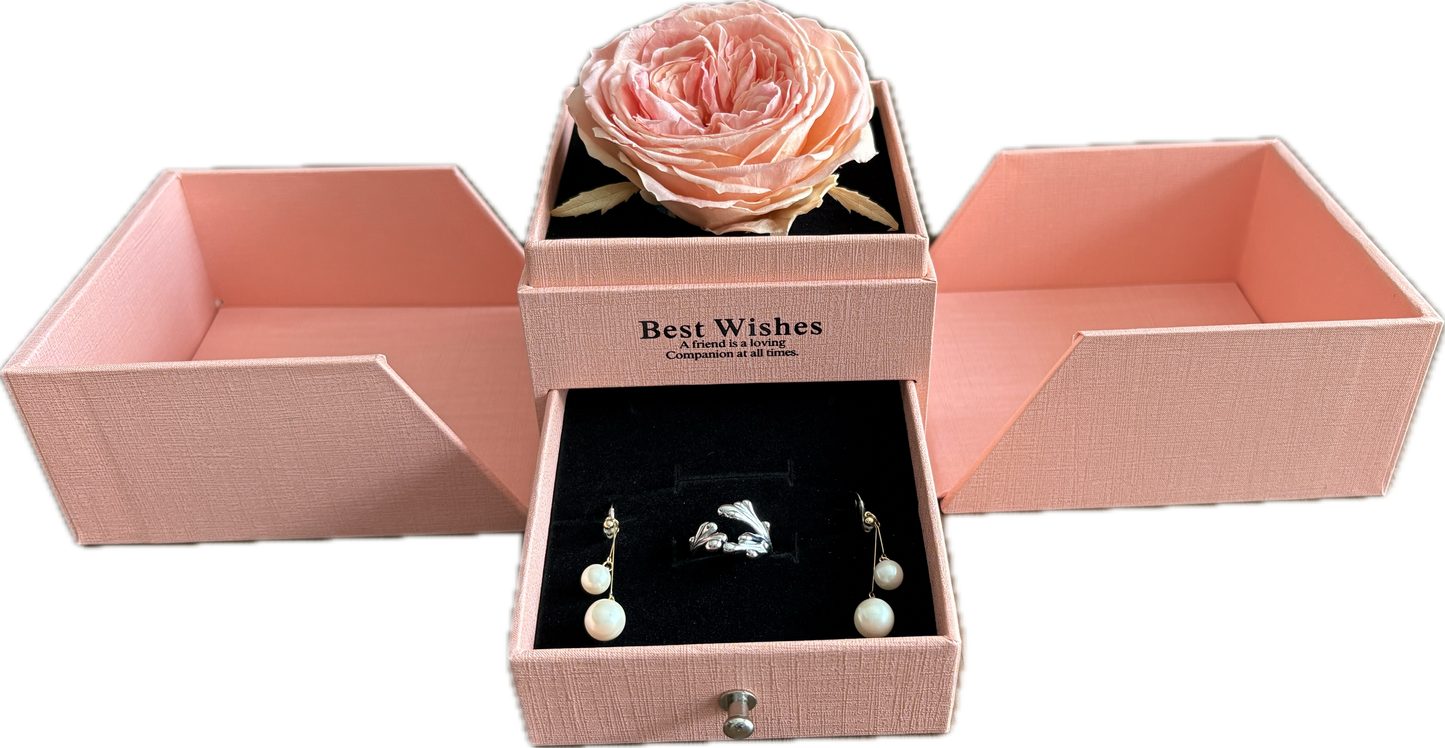 Preserved Flower Jewellery box— Pink Garden Rose (Size XL)