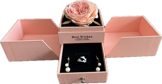Preserved Flower Jewellery box— Pink Garden Rose (Size XL)