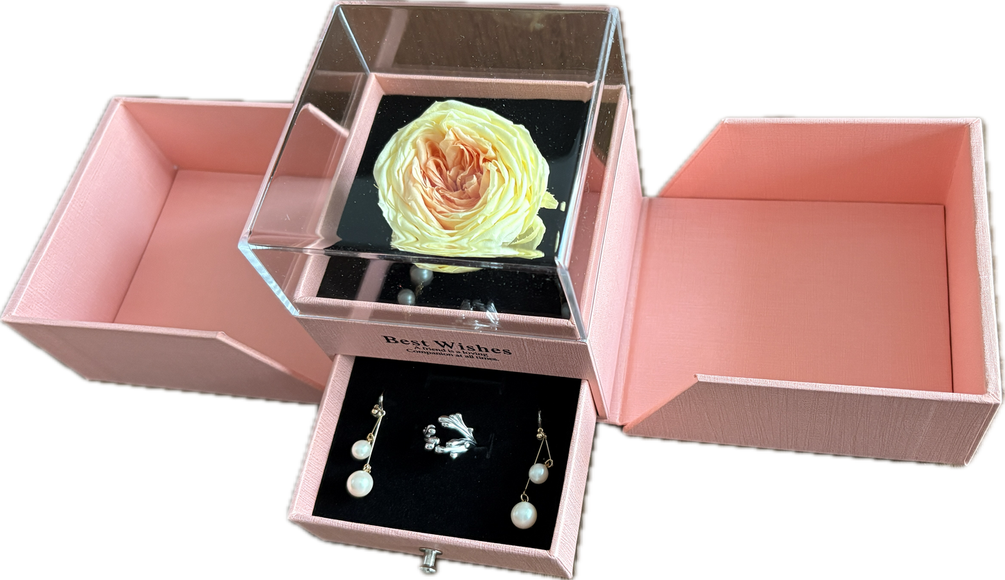 Preserved Loving Flower Box— Morning Yellow & Orange Garden Rose (Size M)