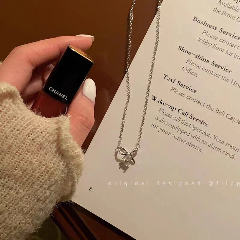 Ribbon with Heart Necklace(with box)