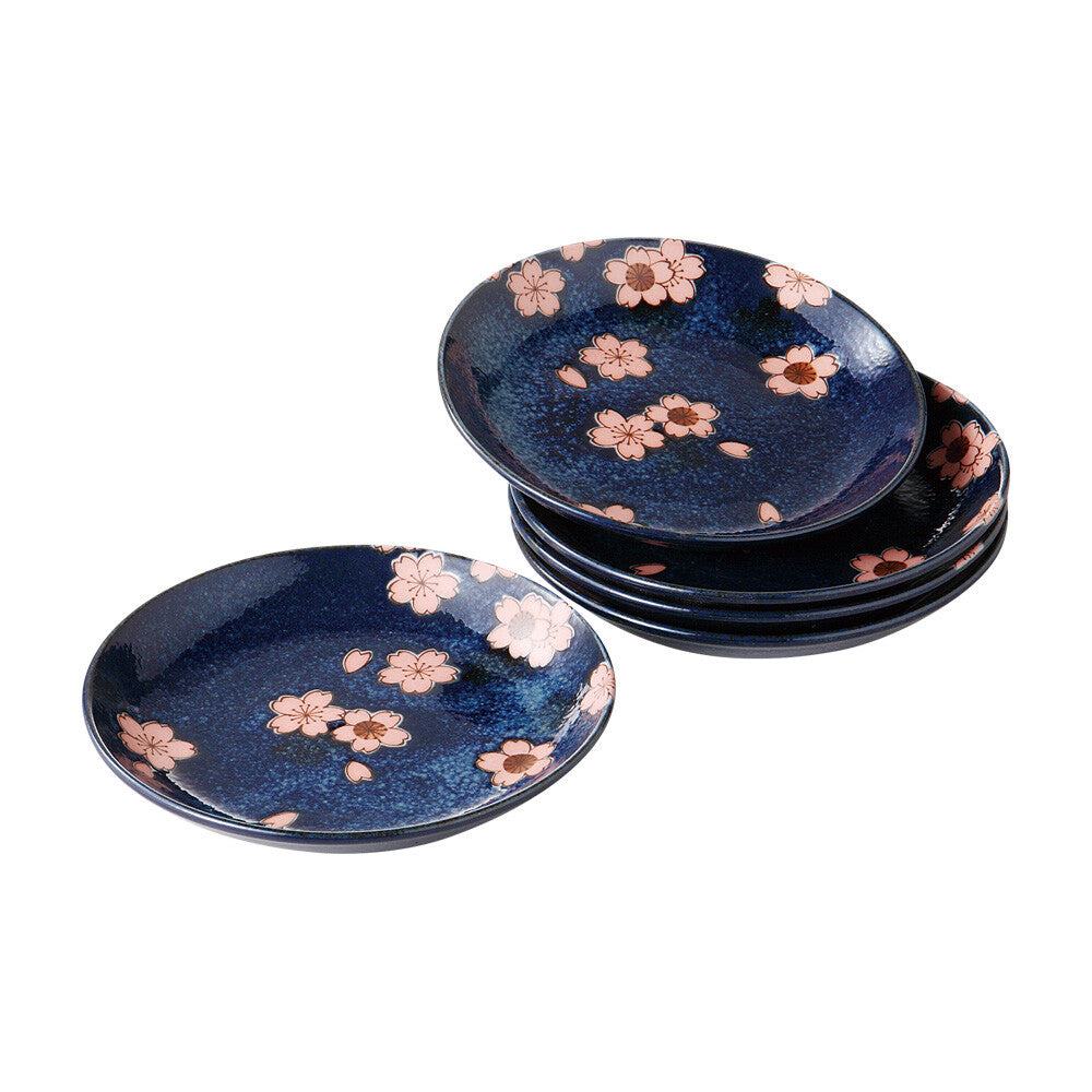Navy Sakura 5-inch Plates-5 Pieces(Made in Japan)