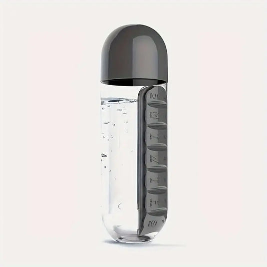 600ml Pill Organizer Water Bottle-Black