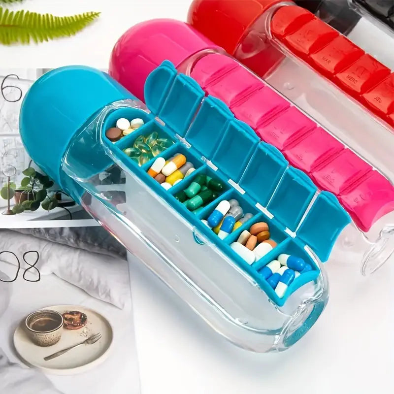 600ml Pill Organizer Water Bottle-Black