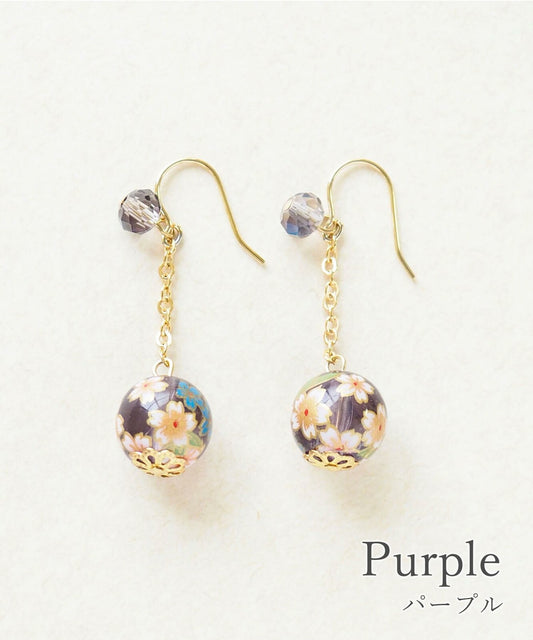 Pierced Earrings Cherry  Blossom Beads (Purple)