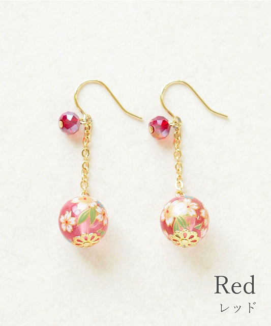 Pierced Earrings Cherry  Blossom Beads (Pink)