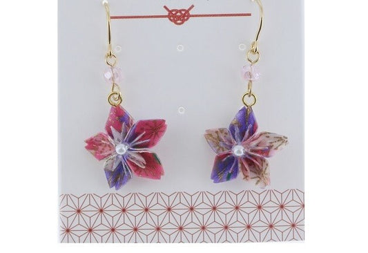 Pierced Earrings- Origami Flower Folding  Earrings(Purple)- Made In Japan