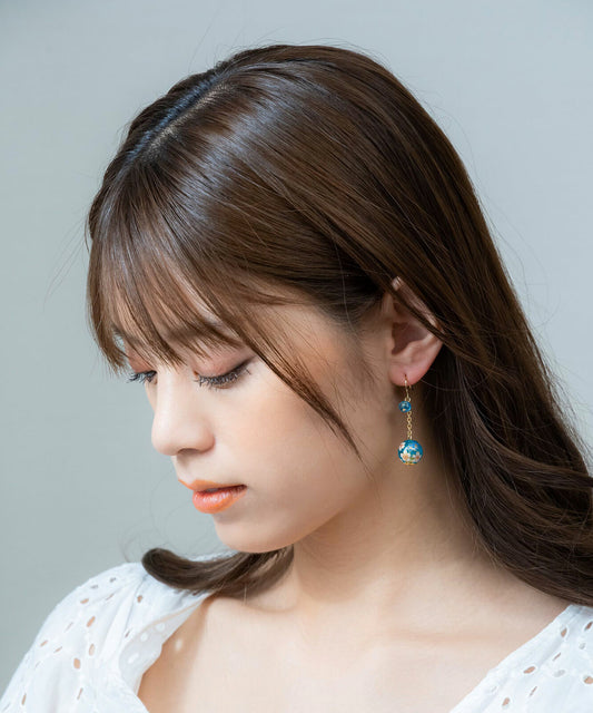 Pierced Earrings Cherry  Blossom Beads (Blue)