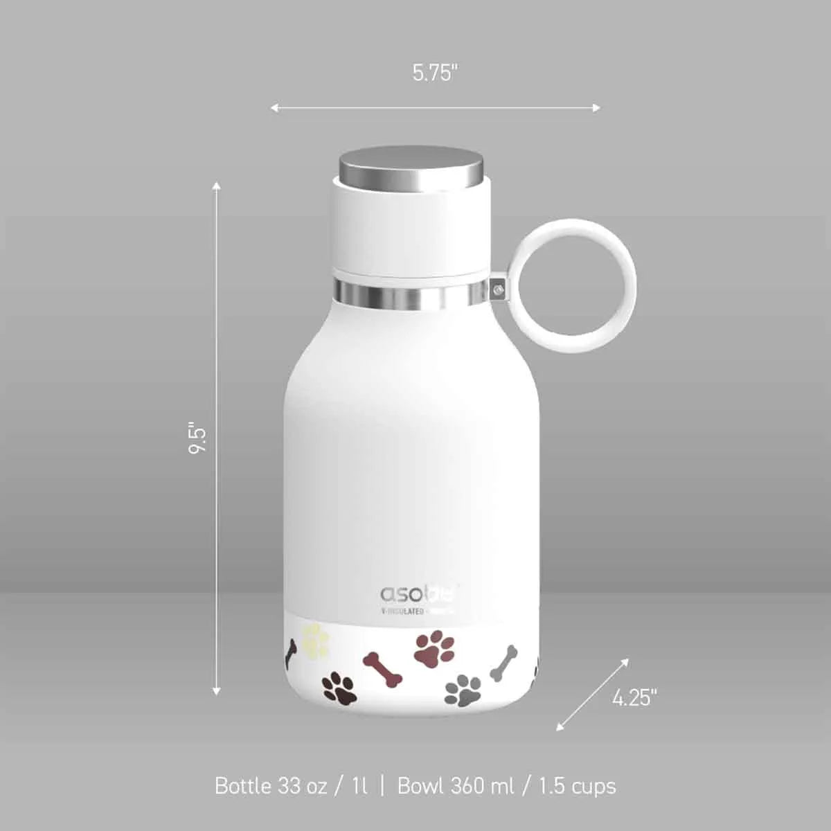 Asobu Tritan Water Bottle With Dog Bowl White 975Ml