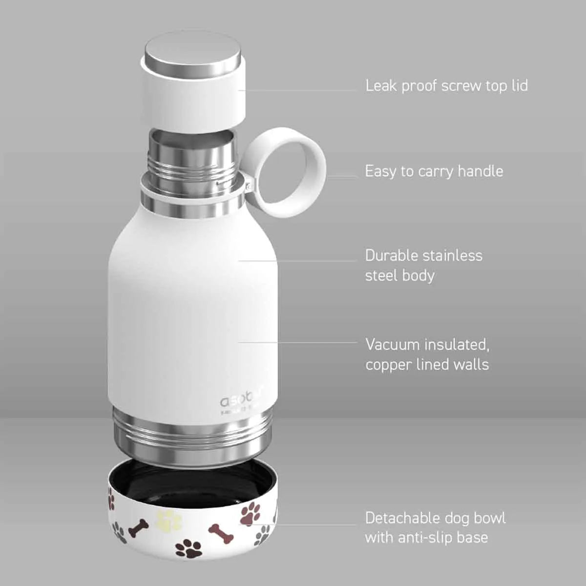 Asobu Tritan Water Bottle With Dog Bowl White 975Ml