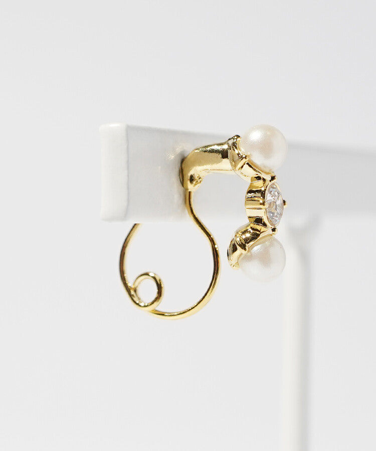 Pearl Studded Loop Fit Earrings- Gold (Made In Japan)