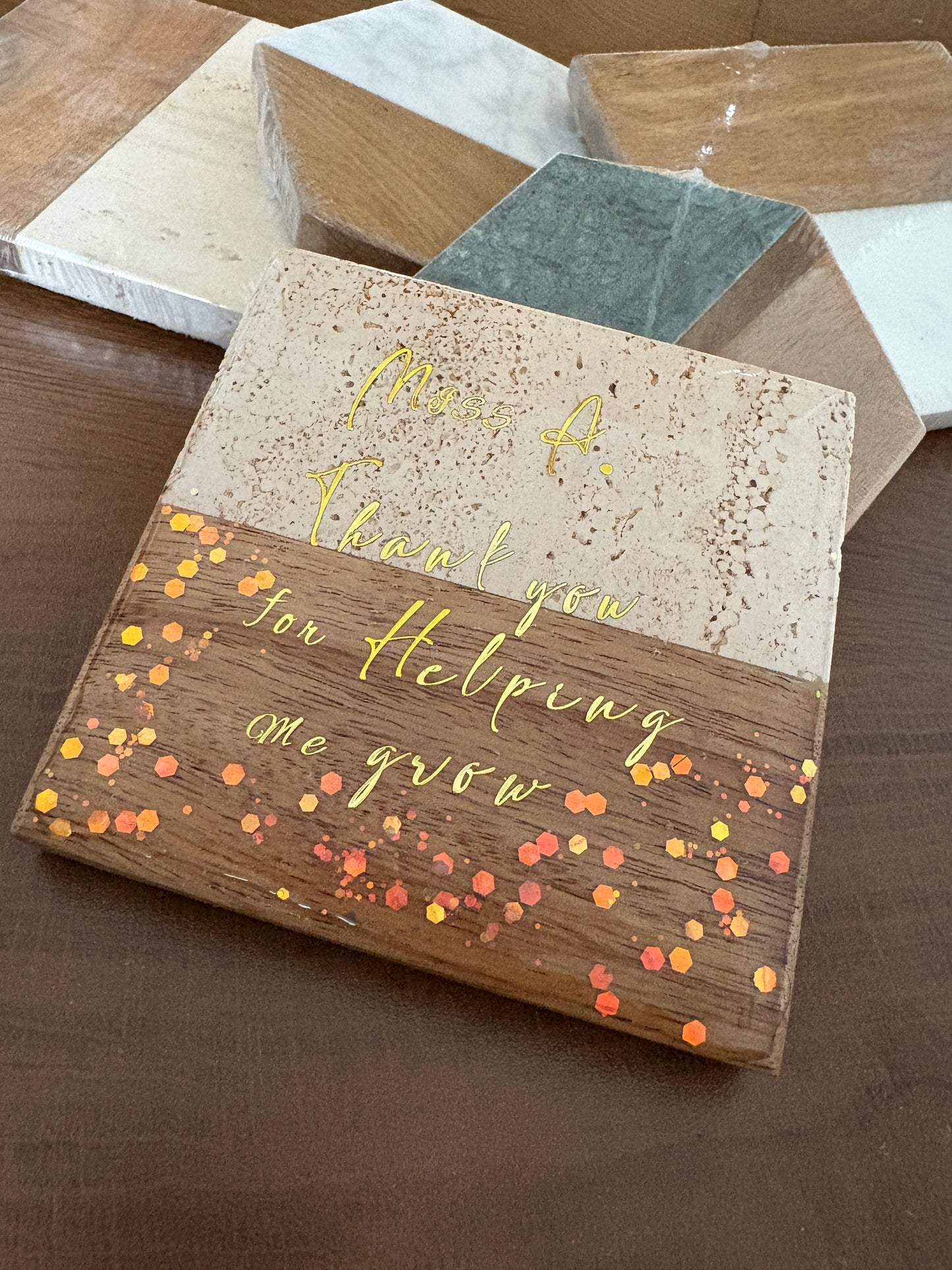 Custom Message Square Coaster with gift bag (Beige)