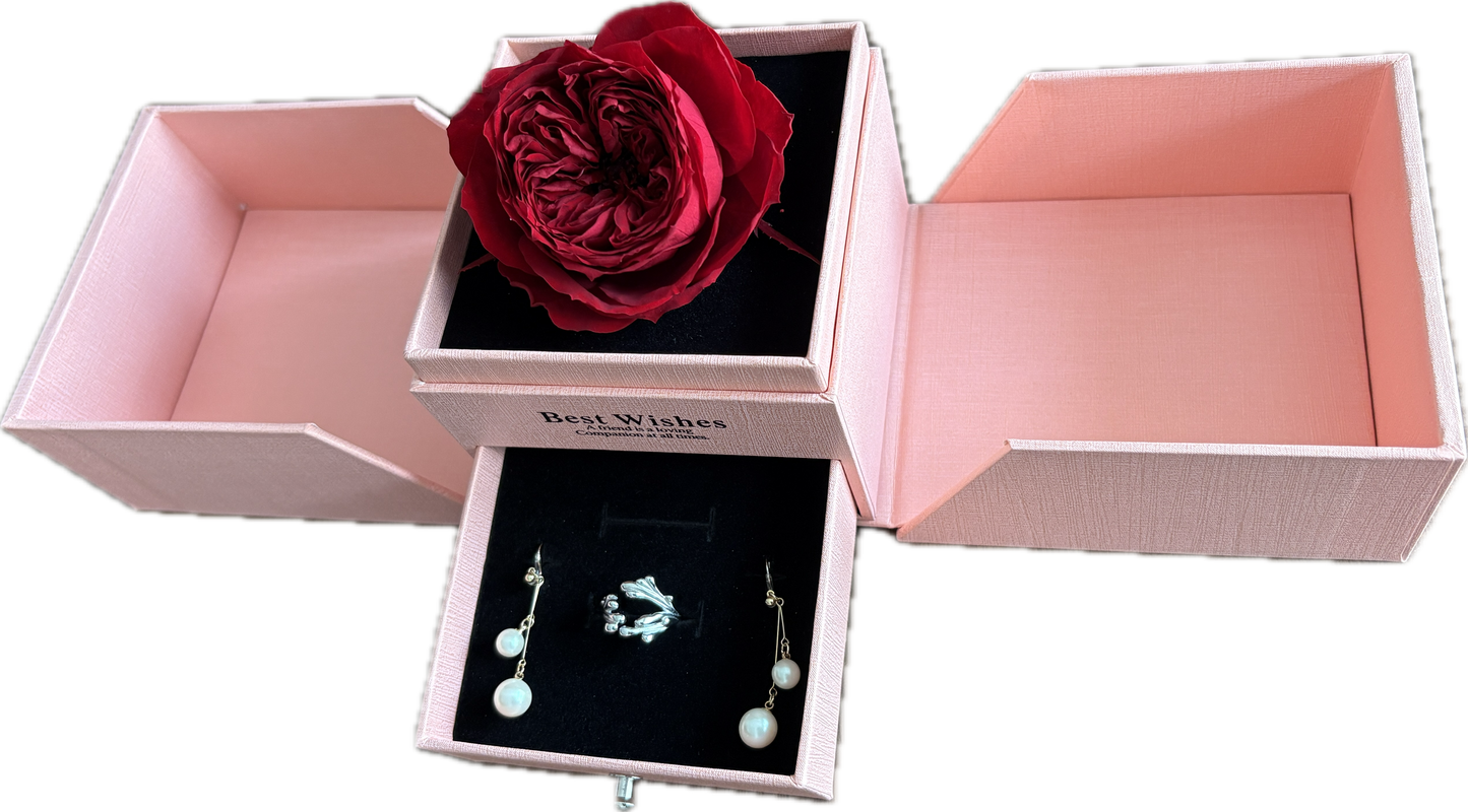 Preserved Flower Jewellery Box— Wine Red Garden Rose (Size XL)