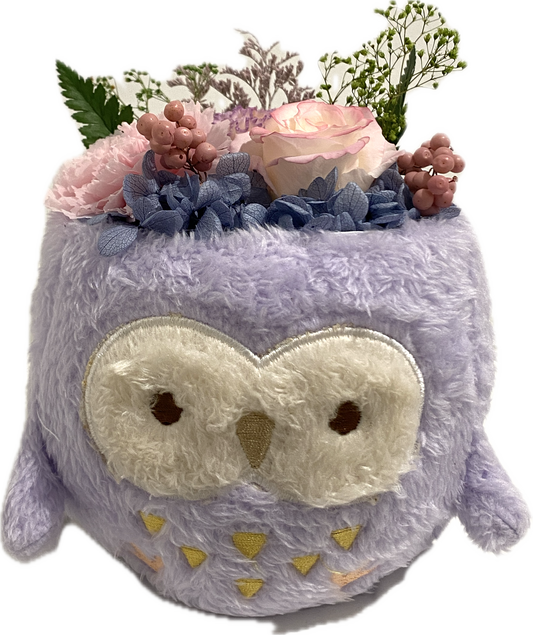 ふわふわフクロウの鉢植え（プリザーブドフラワー）