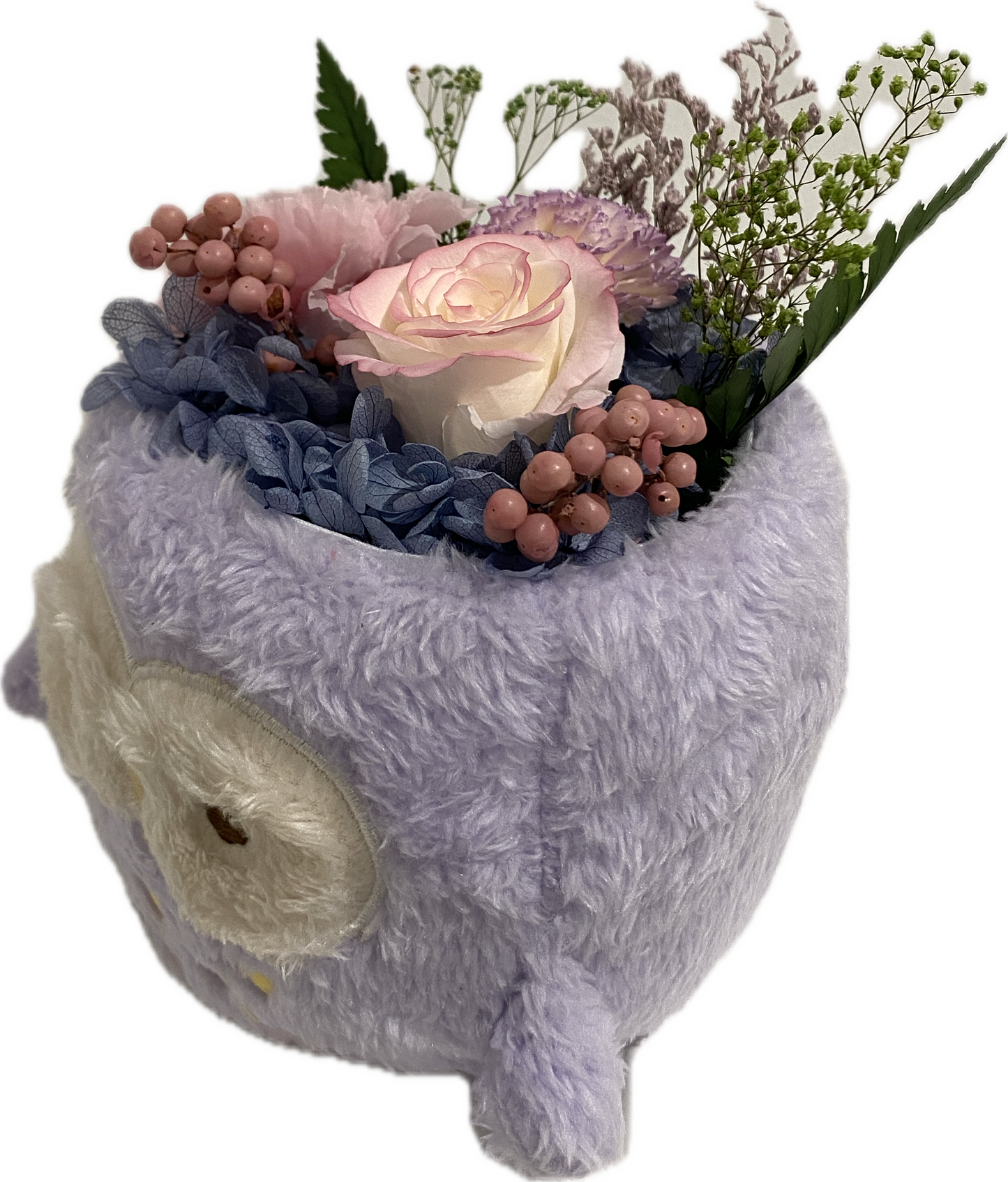 ふわふわフクロウの鉢植え（プリザーブドフラワー）