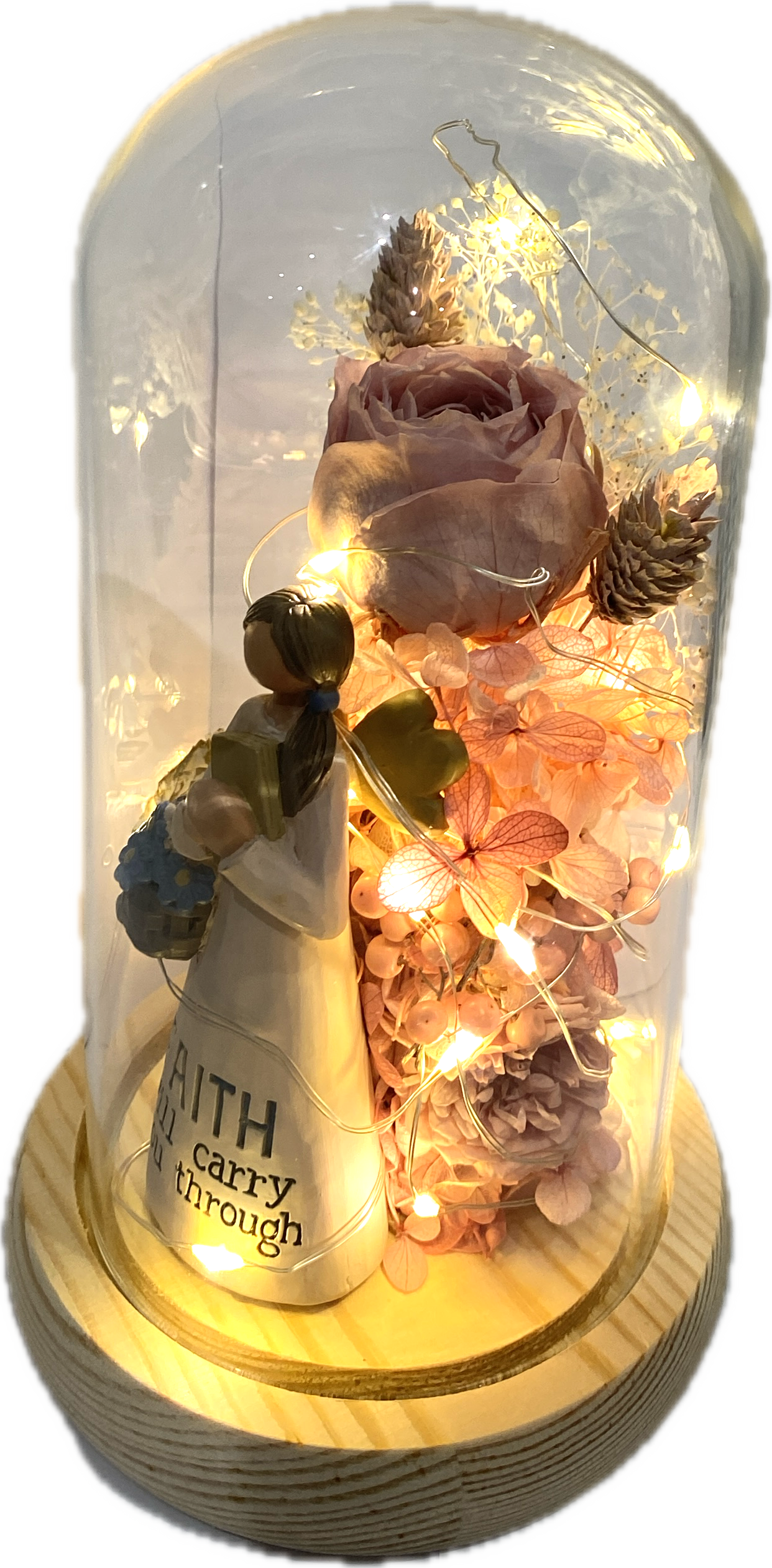 ”Faith will carry you through” Glass Bottle( with string lights)