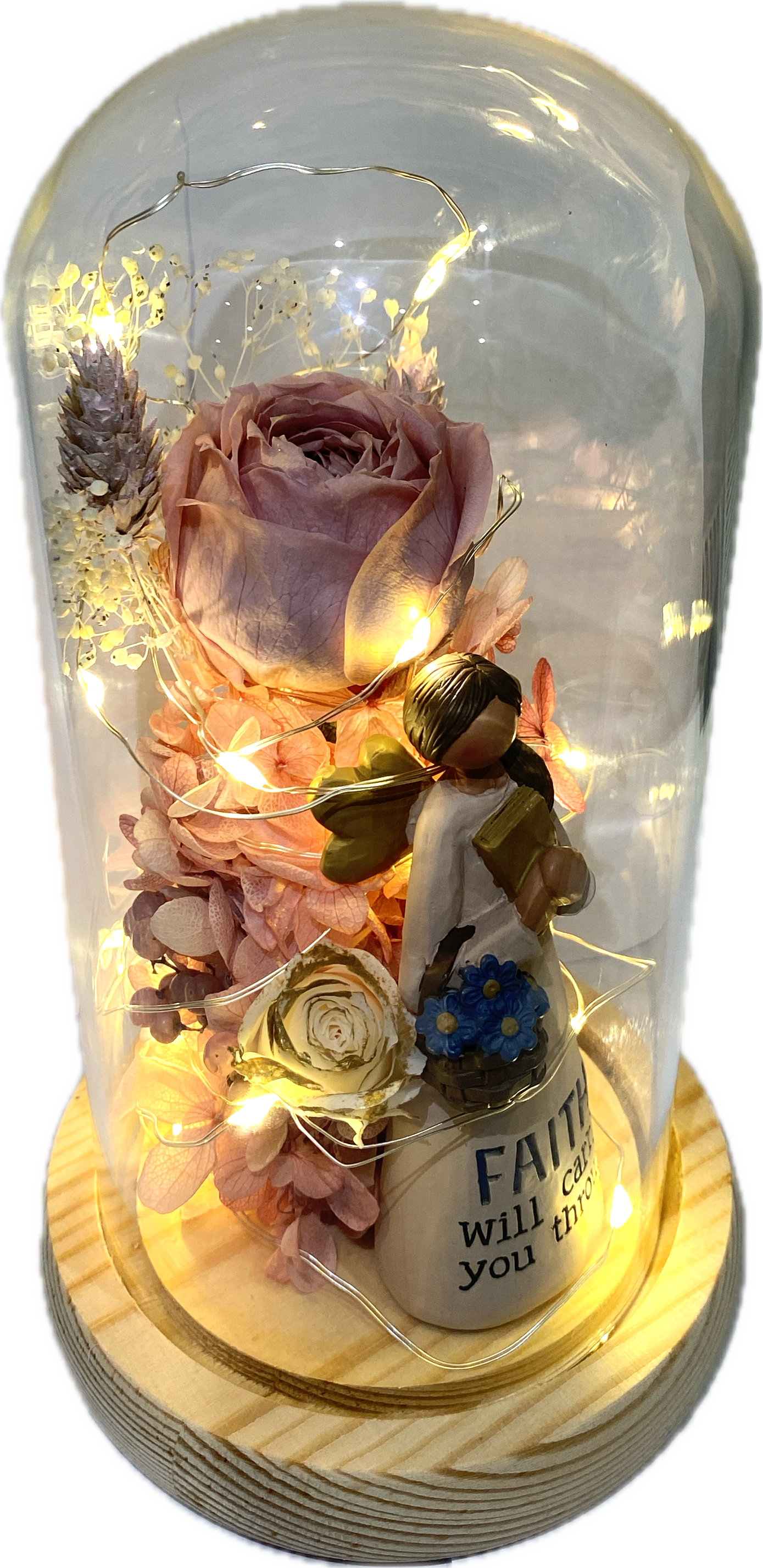 ”Faith will carry you through” Glass Bottle( with string lights)