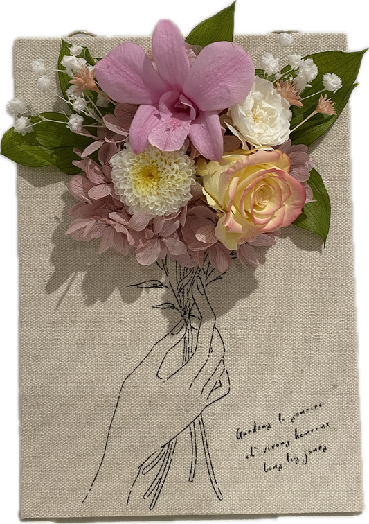 Holding Flower with Canvas Board-Pink( with gift box)