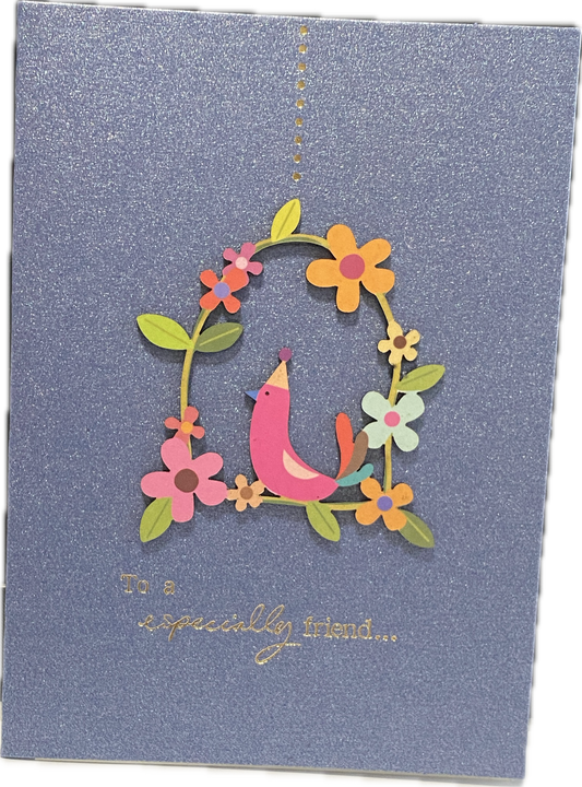 Card-To a especially friend- bird (Grey blue)