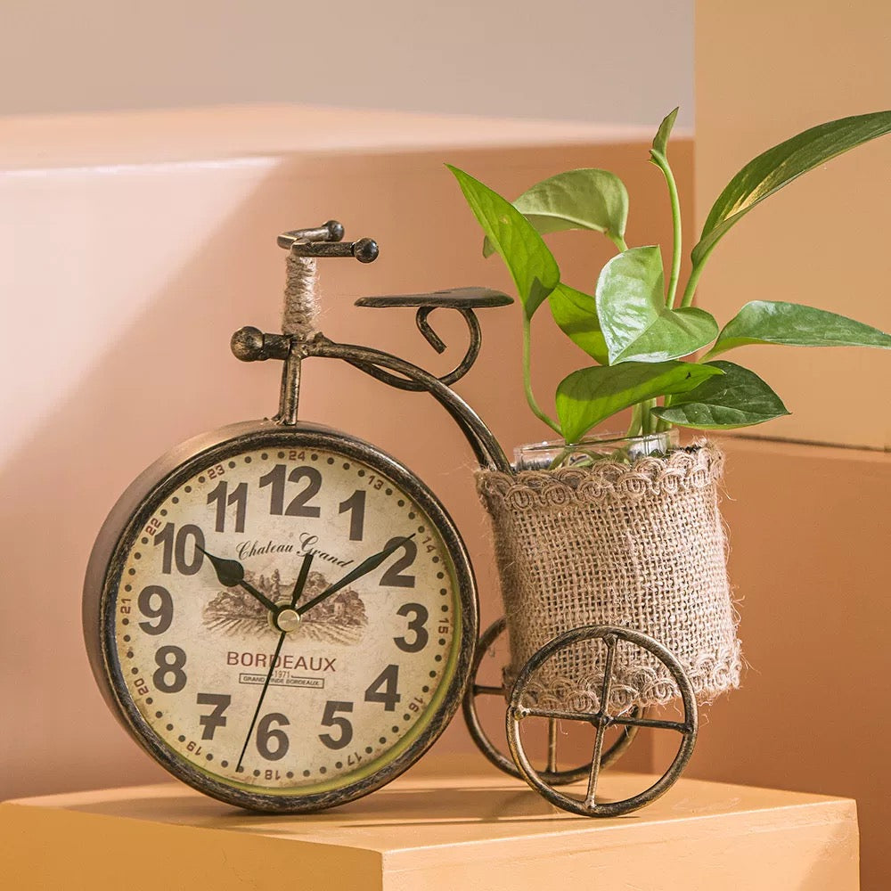 Bicycle clock with flower pot-Bronze