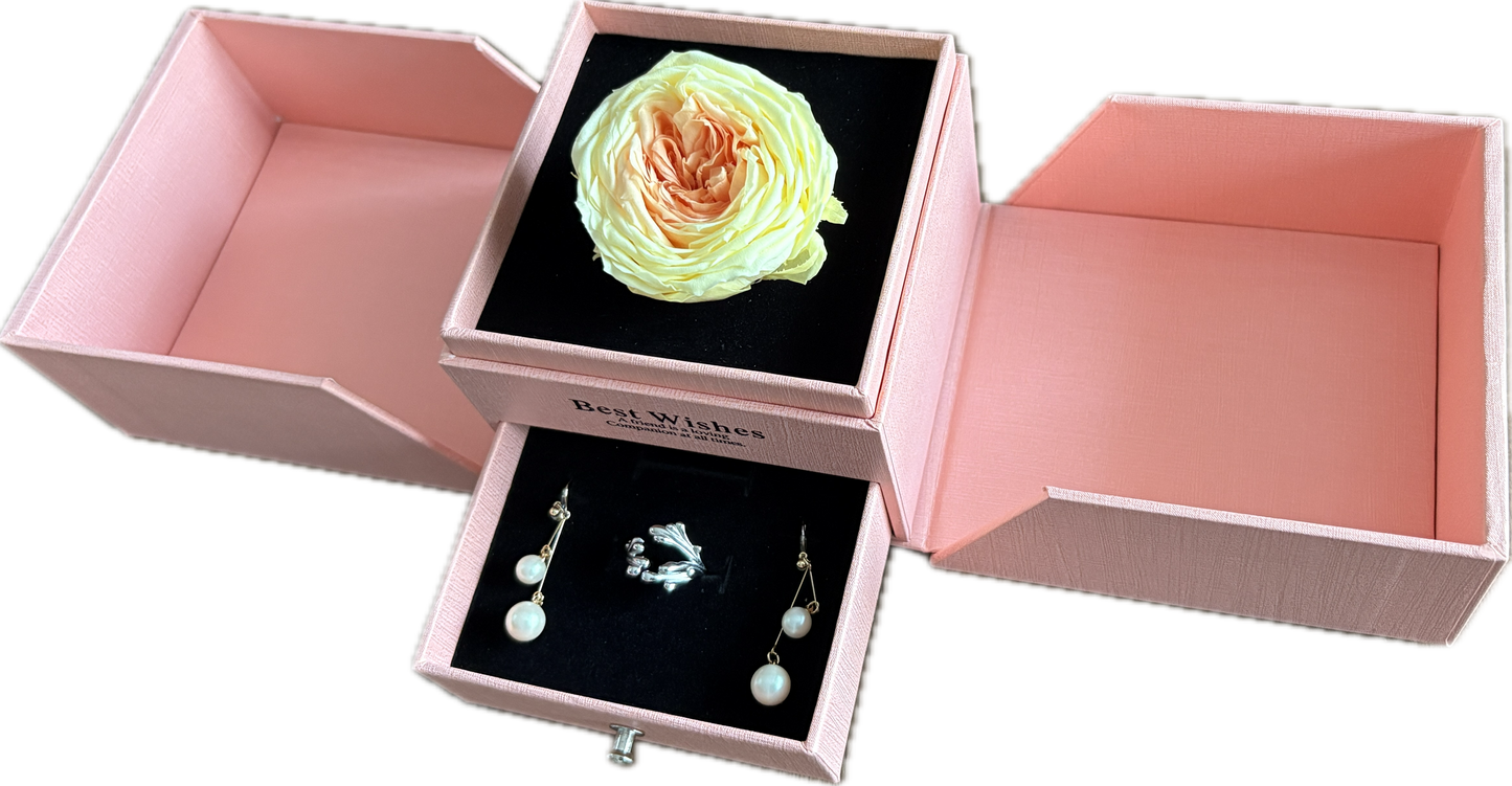 Preserved Loving Flower Box— Morning Yellow & Orange Garden Rose (Size M)