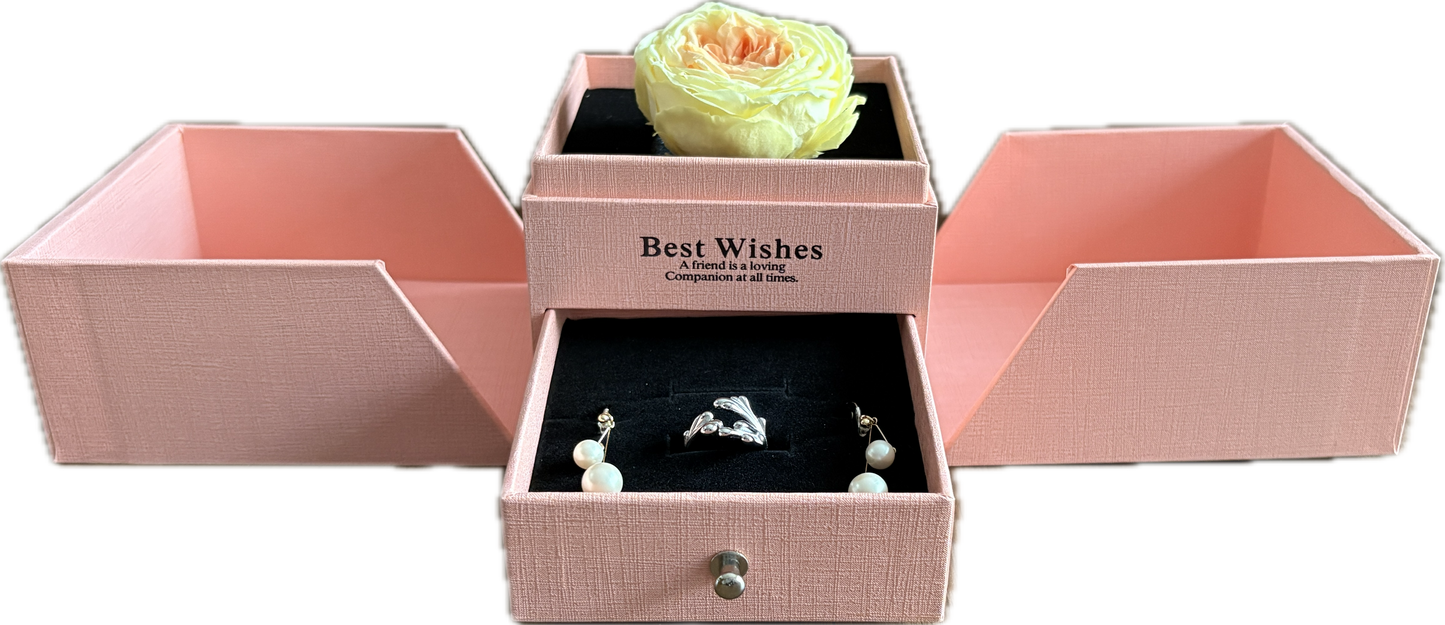 Preserved Loving Flower Box— Morning Yellow & Orange Garden Rose (Size M)