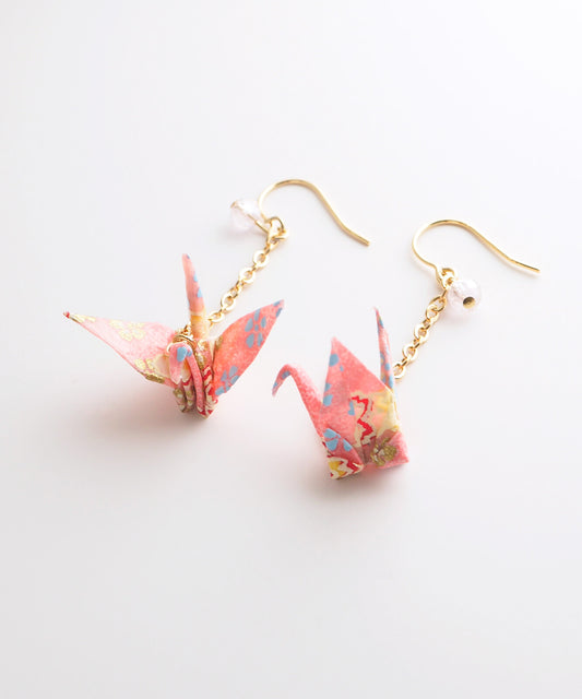 Origami Crane Folding  Earrings(Pink)