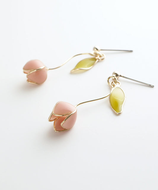 Pierced Earrings Titanium  Post Resin Tulips (Pink)